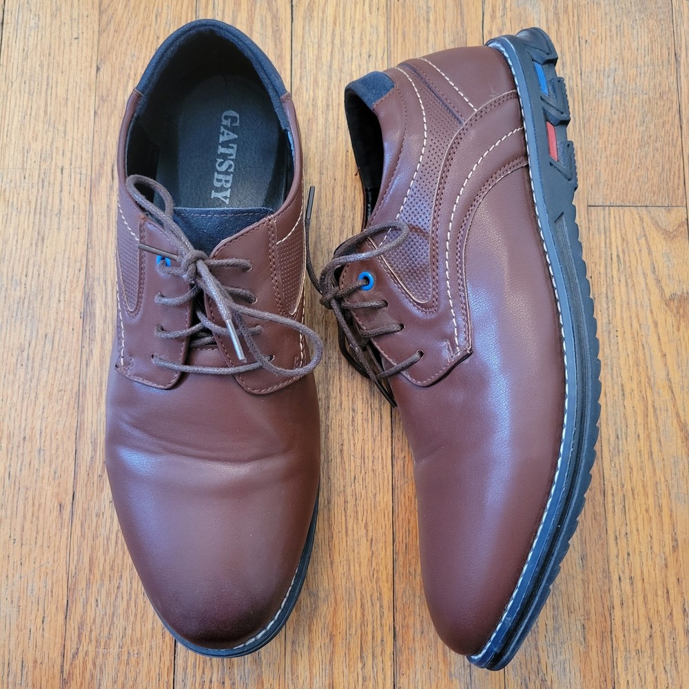 Gatsby 12 Oxford Shoes Brown Contrast Stitch Lace Up Lisse Comfort Church Twee